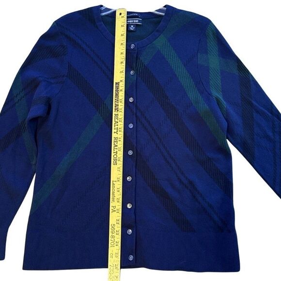 LANDS END Blackwatch Plaid Cardigan Sweater Womens Sz 1X Button Up Supima Cotton - Picture 9 of 12